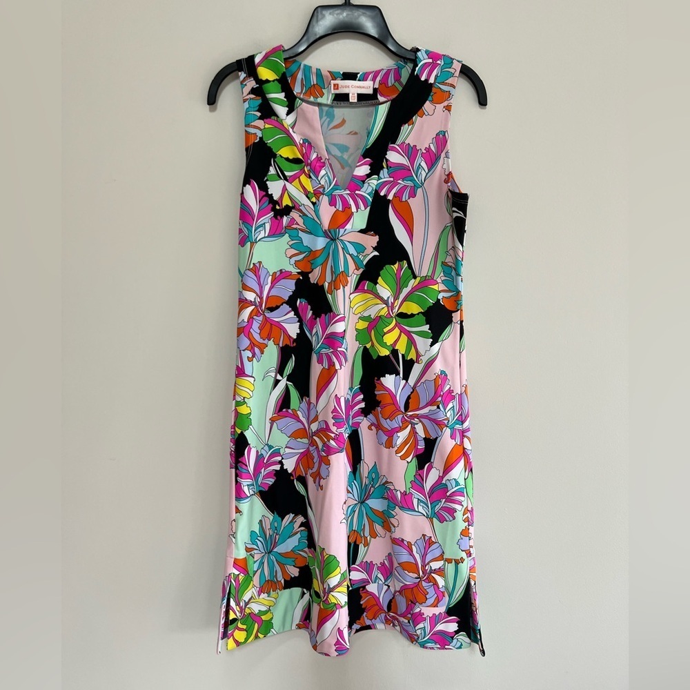 Jude Connally Sleeveless Naomi Retro Multicolored Floral Tunic Sheath Dress, XS